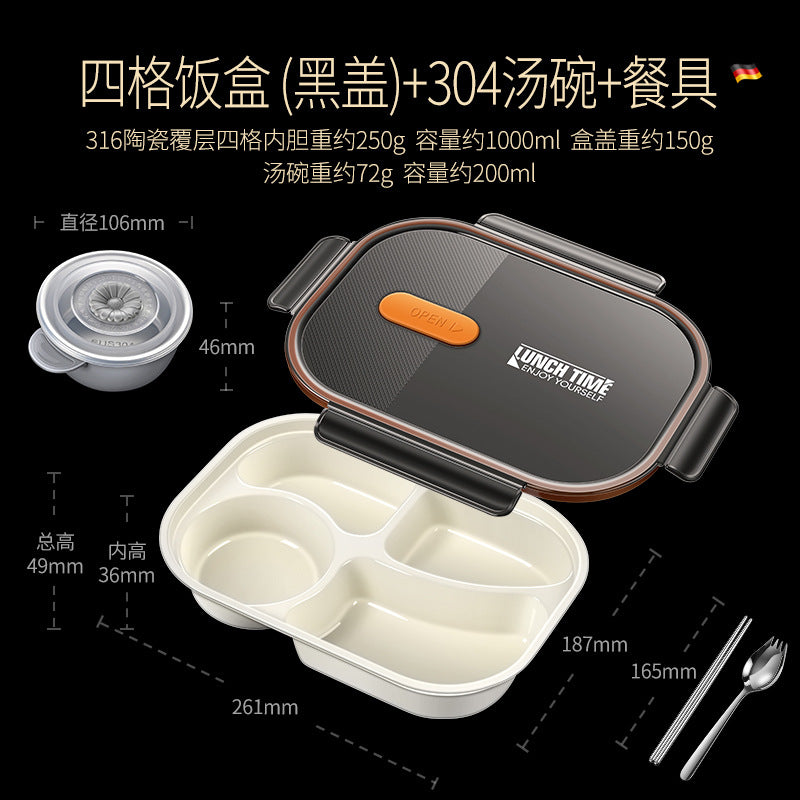 316 ceramic coated lunch box can be heated in microwave oven, lunch box, office workers bring rice, sealed and divided bento lunch box