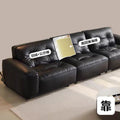 Italian minimalist genuine leather sofa, straight-row, high-end living room sofa, soft furnishings for villas, black high-end black diamond sofa