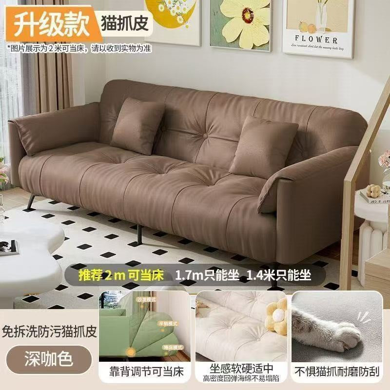 Cream cloud sofa bed all-in-one dual-purpose rental house living room for home cat scratch leather lazy sofa source in stock