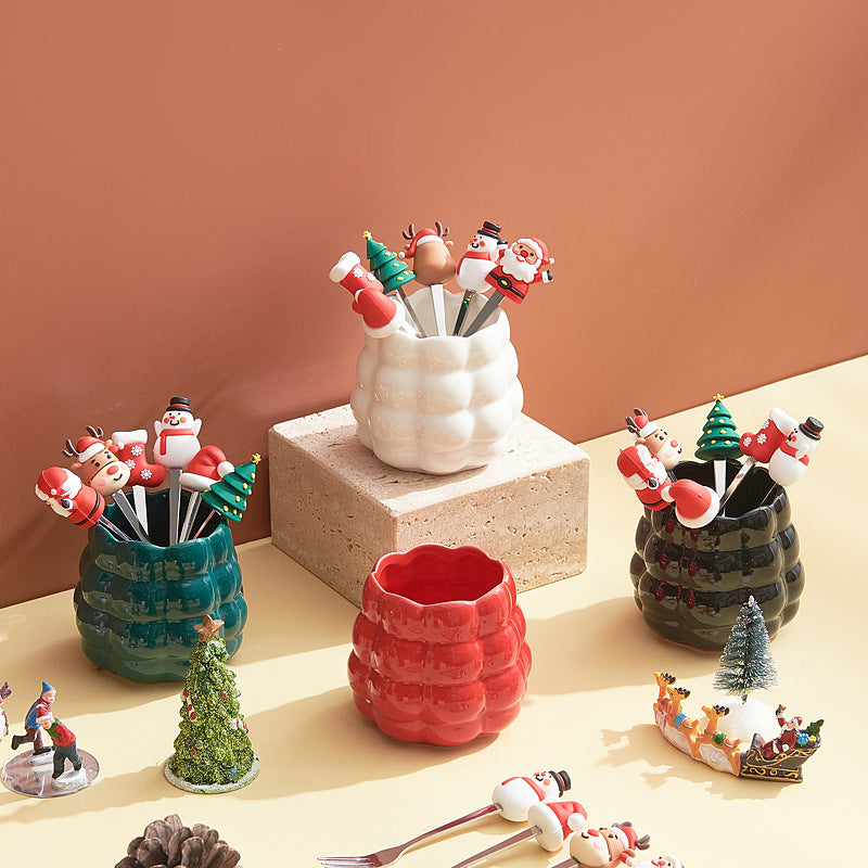 creative new year fruit fork suitfor home desktop ornaments high-looking ceramic fork spoon storage jar housewarming gift