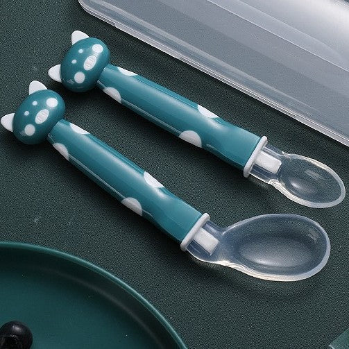 English card baby cartoon piggy spoon straight spoon curved spoon set silicone soft head spoon elbow spoon combination