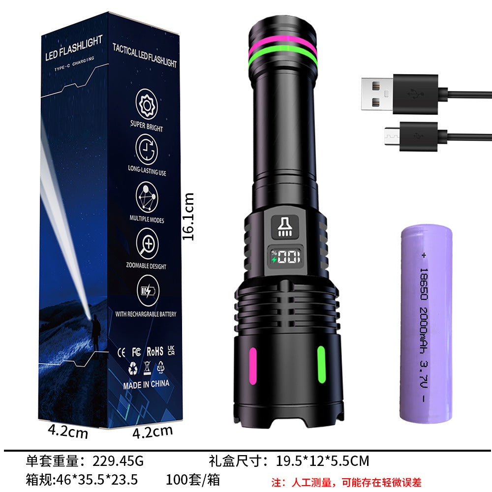 Cross-border long battery life strong light flashlight rechargeable outdoor convenient emergency lighting zoom long-range tactical flashlight