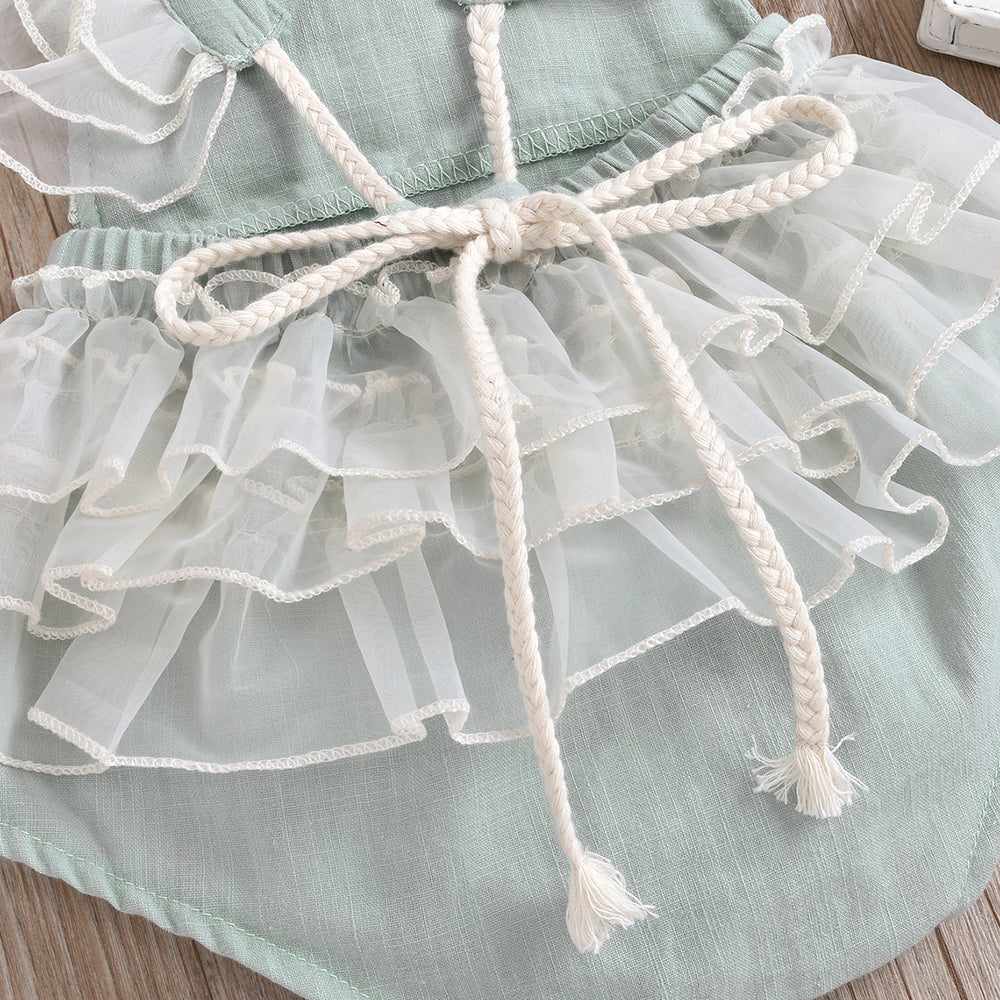 European and american cross-border e-commerce new arrival: girls' baby romper with mesh lace, beaded appliqué, and tie closure