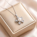 8442 pearl five-petal flower steel necklace