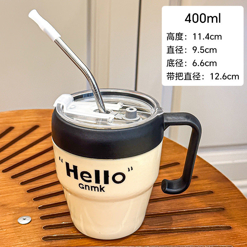 Influencer-style letter handle mug, trendy instagram coffee cup, high-end, niche, cute, with straw, glass water cup, customizable