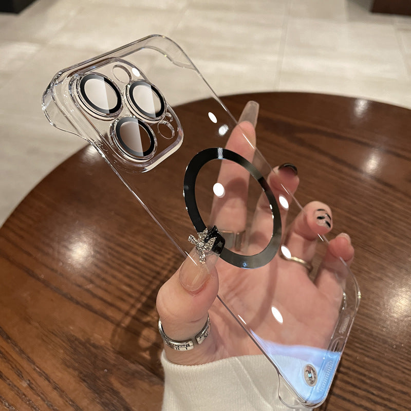 Suitable for iphone 17 mobile phone case electroplated frameless magsafe magnetic glass lens film apple 14 texture