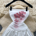 Sweet girly print bandeau dress - women's summer korean style high waist slimming flared tulip skirt - white
