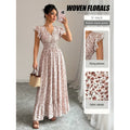 code new arrival  women's original elegancev neck small floral dress waist olive