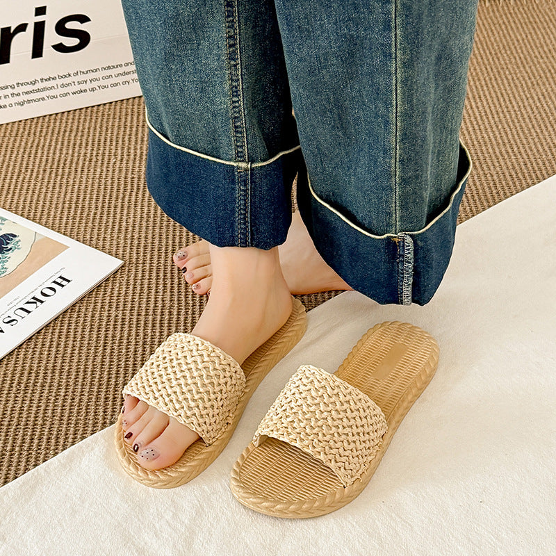 Ethnic style imitation straw travel hemp bottom women's sandals trendy outwear flip-flops fashioncasualsweet style beach women's slippers