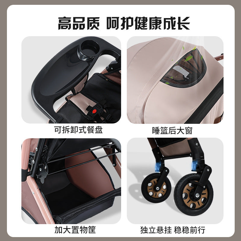 Two-way baby stroller, convertible from upright to reclining, foldable, lightweight, high-view stroller, suitable for ages 0-3 years. dropshipping available