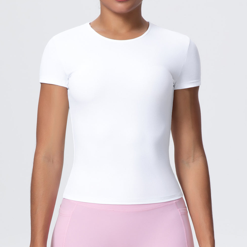New arrivalcasual sports short-sleeved waist slimming look breathable yoga t-shirt running training naked fitness tops