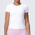 New arrivalcasual sports short-sleeved waist slimming look breathable yoga t-shirt running training naked fitness tops