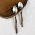 Walnut stainless steel dessert fork coffee spoon set - premium cutlery for home use - cake, fruit, and dessert forks with wooden handles