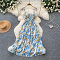 French-inspired floral print camisole dress for women, perfect for summer. korean style, sleeveless, high-waisted a-line silhouette, slimming and elegant maxi dress