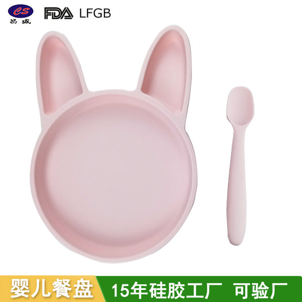 's new rabbit children's silicone dinner plate fork and spoon type infant food supplement bowl feeding training complementary food grid