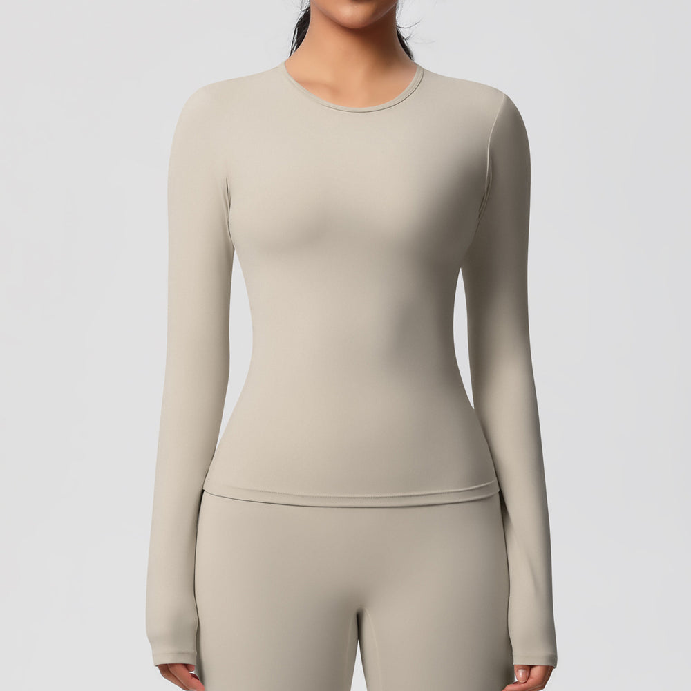 New arrival in stock cross-border double-sided brushed solid color longline training sports long sleeve t-shirt running fitness yoga top for women