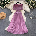 Sense of design classyelegance green dress for women summer short-sleeved high waist waist pleated long skirt light mature style work clothing