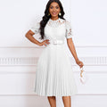 D499 european and american style women's  new short-sleeve lace trim pleated african dress - cross-border evening gown