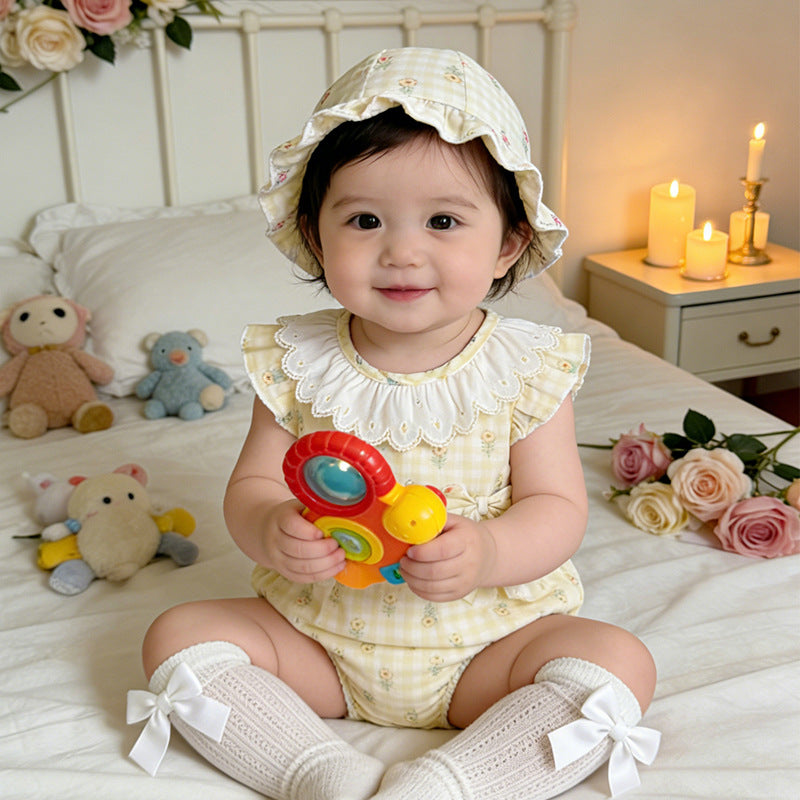 Newborn baby summer clothes - lightweight, pastoral style girl's romper - summer full month celebration bow princess bodysuit