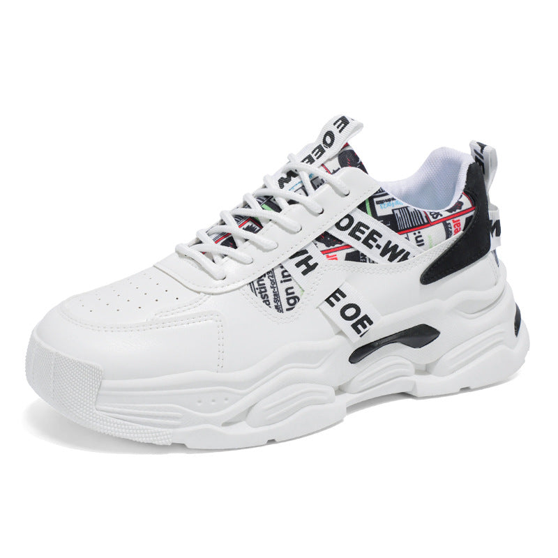2025 spring new men's breathable white sneakers, trendy versatile chunky sole athletic shoes, casual dad shoes
