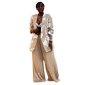 European and american women's clothing  autumn new collection: sweet and fresh printed long-sleeve blazer and pleated wide-leg pants two-piece set