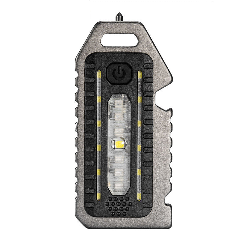 Cross-border new keychain light Type-C charging outdoor emergency survival whistle safety hammer mini flashlight