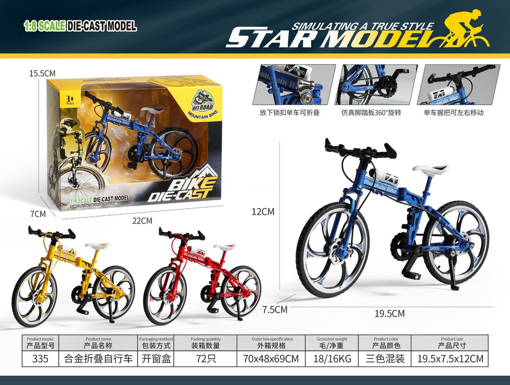Export-specific 1:8 scale alloy bicycle model - mini foldable alloy mountain bike toy ornament