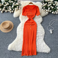 Xiaoxiangfeng fashionablefashionable metal buckle silm short-sleeved knittingdress female summerfrench waist sweater skirt