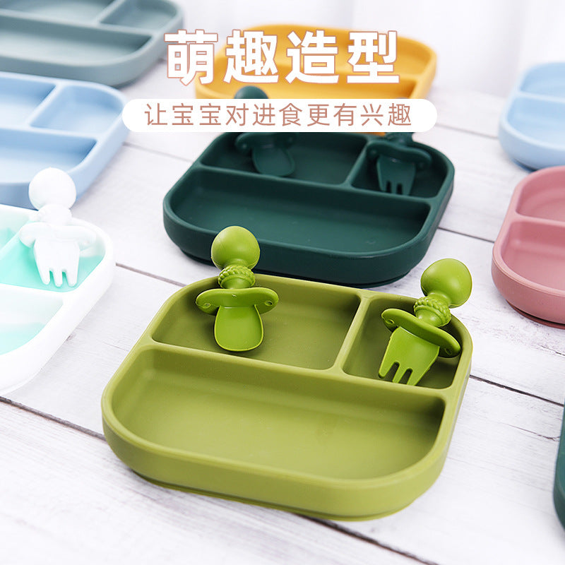Children's Silicone Tableware Set Baby Food Grade Waterproof Silicone Plate Non-slip Integrated Supplementary Food Plate