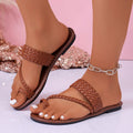 European and american style summer minimalist woven strap plus size flat thong sandals women's lightweight beach slippers wholesale