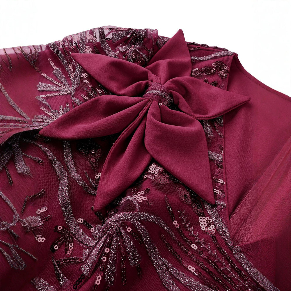 New plus size sequin party dress - 3d floral slim fit patchwork long sleeve banquet cocktail elegant evening gown