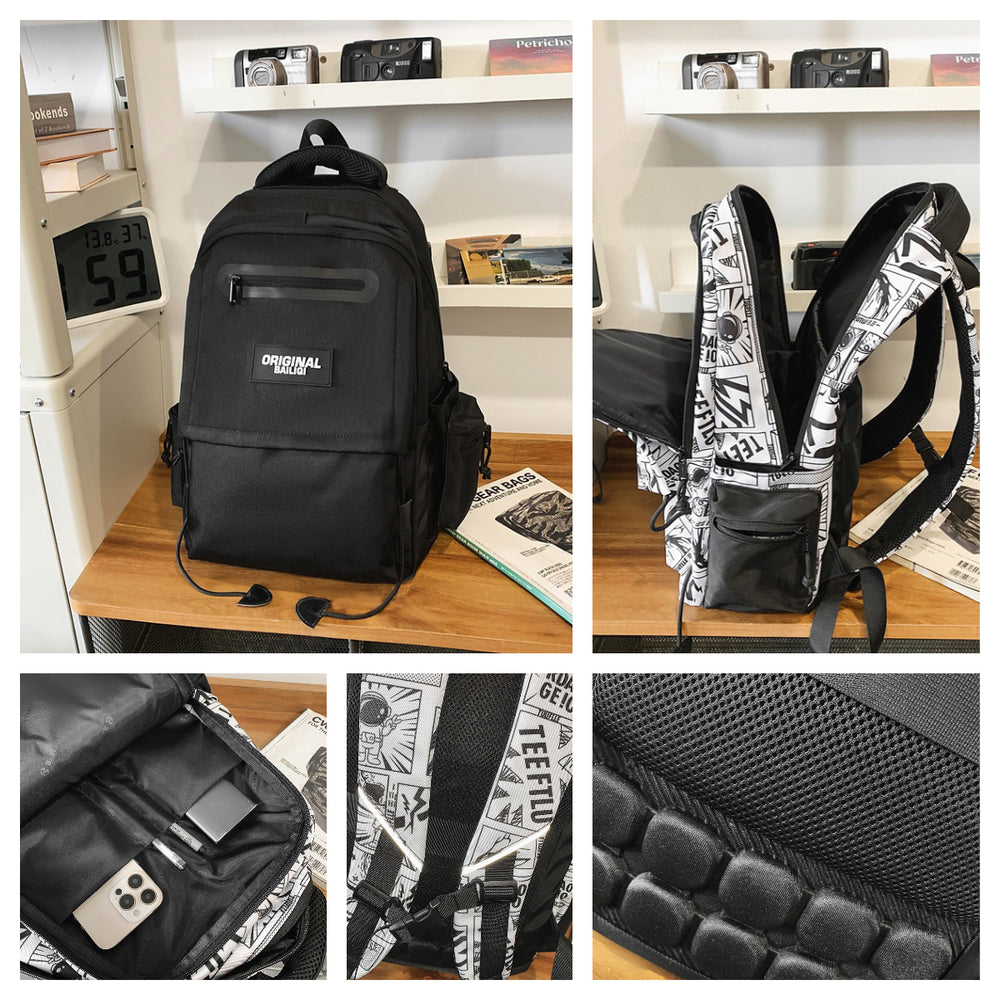 Men's backpack - large capacity college & high school student backpack - trendy brand fashion couple backpack