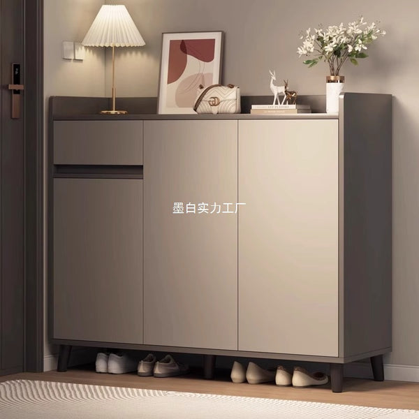 Shoe cabinet household door storage cabinet integrated against the wall simple door porch cabinet locker solid wood legs home shoe rack