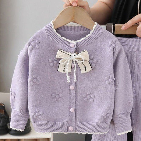 Girls' knitted sweater and pants set - new autumn  collection - sweet two-piece outfit for little girls