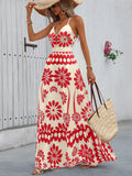 European and american cross-border foreign trade short-sleeved wholesale new printed suspender long skirt vacation style backless