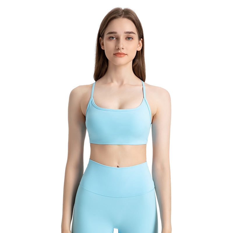 Fashionable thin strap criss-cross cutout back sports bra - low-impact yoga & pilates activewear bra - dw399