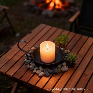 Black round base candlestick with handle - modern minimalist pillar candle holder for home decor - table candlestick