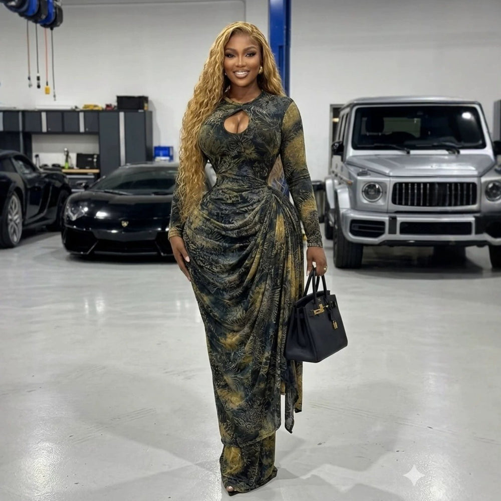 african women's fashion:  summer new arrivals - sexy & elegant printed cutout ruched bodycon dress