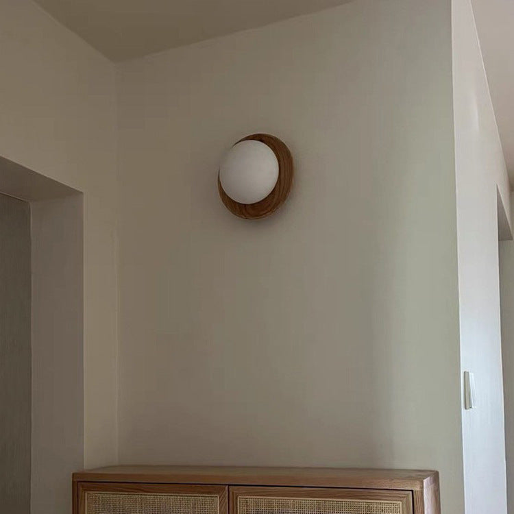 Wabi Sansan wind walnut wall lamp retro restaurant entrance bedside new Chinese living room homestay decoration bedroom wall lamp