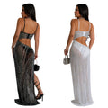C6949 cross-border   independent station fashion fashion women's fashion hot diamond see-through dress length