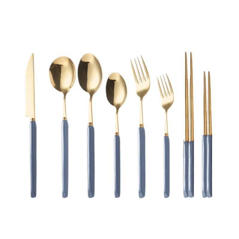 Amazon nordic light luxury ceramic stainless steel cutlery set - knives, forks, spoons, chopsticks - western tableware, steak knife and fork set - wholesale