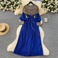 Frenchclassyelegantheavy sequin embroidered beadspatchworklong sleevesdress women's strappy waist elegant pleated long skirt