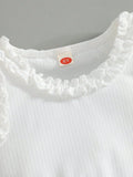 new summer cross-border ruffle trim crew neck top & heavy-duty denim beaded skort set (two-piece)