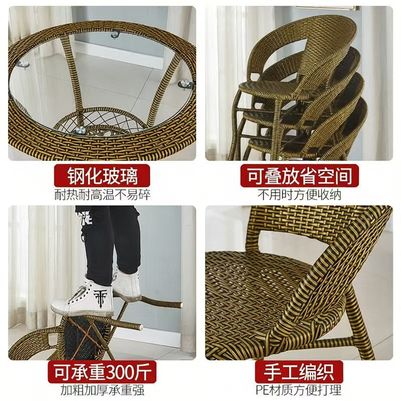 Balcony for home small coffee table house courtyard rattan tea table and chair combination outdoor open-air rattan chair three-piece small round table
