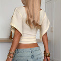 summer women's clothing best selling gentle style off-the-shoulder tops textured flare sleeves silmslimming look short sleeves