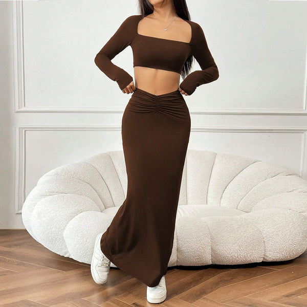 women's clothing 2024 autumn and winter new simple and elegant fashion suit short top long skirt two-piece set