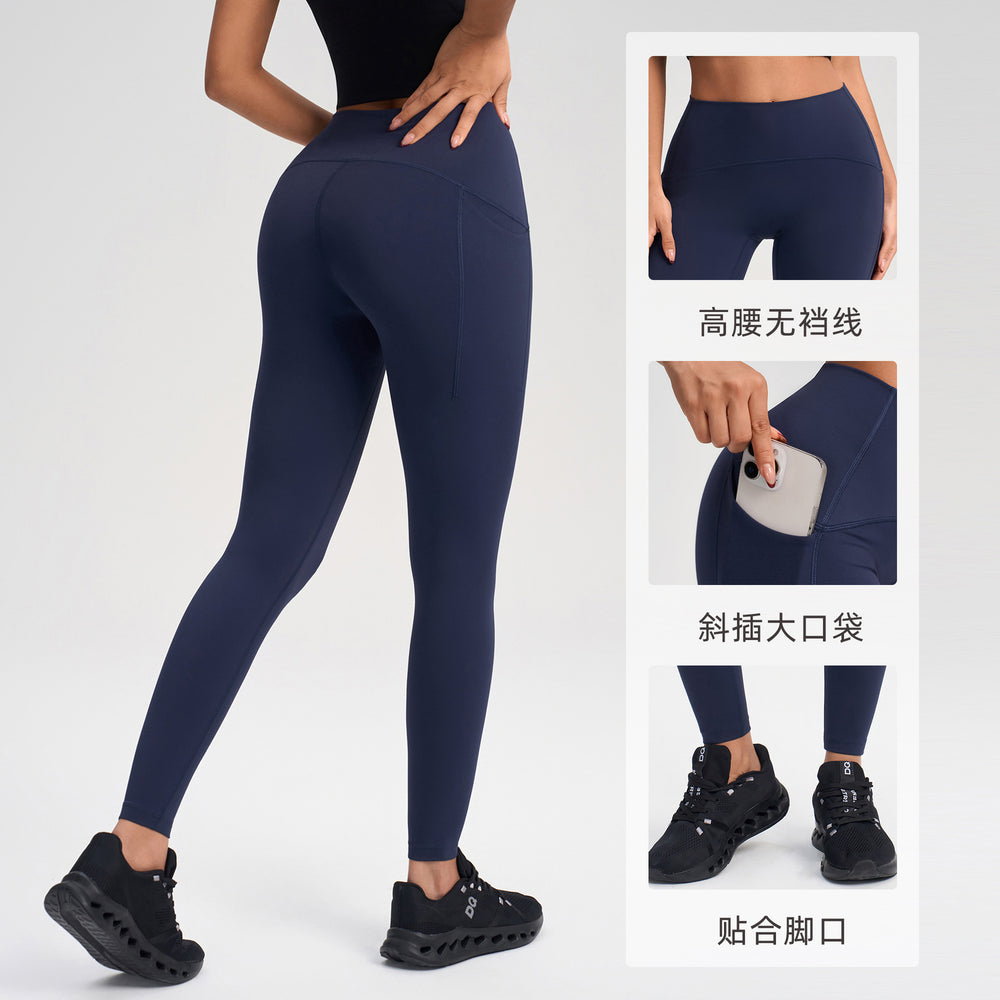 Women's yoga pants with pockets - wearable outdoors, cycling, fitness, cropped length, butt-lifting, tummy control, sports leggings - model yg-1013