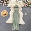 Niche style design classyeleganthalter sleeveless cut outknittingdress women's silm slit vacation dress