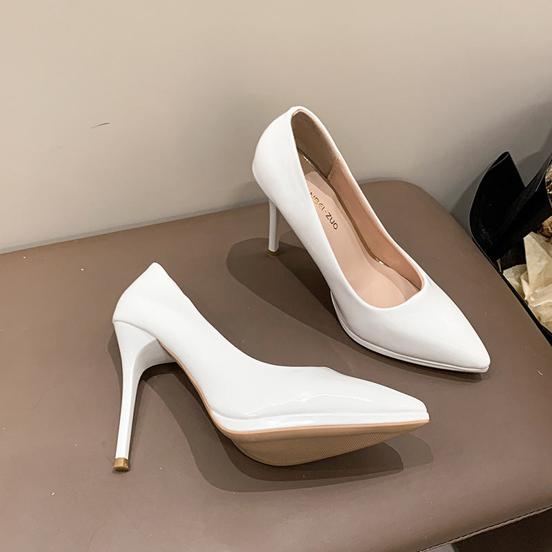 High heels women's color 8/11cm stiletto k-style bright slimming lookelegant bridesmaid dress wedding photo shoes leather shoes flats