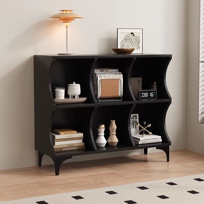 Simple modern black lattice cabinet Internet celebrity cabinet High value storage side cabinet Bookcase Floor creative lattice cabinet